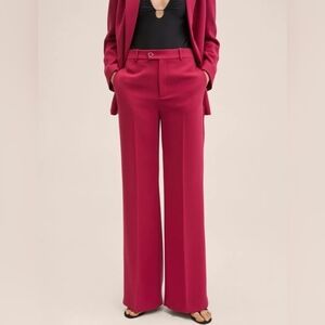 MANGO MNG Wide Leg Pleated Trousers Pants Pink Size 8 NWT